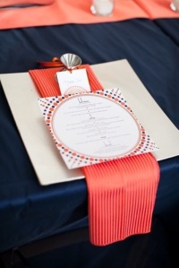 coral and navy table setting